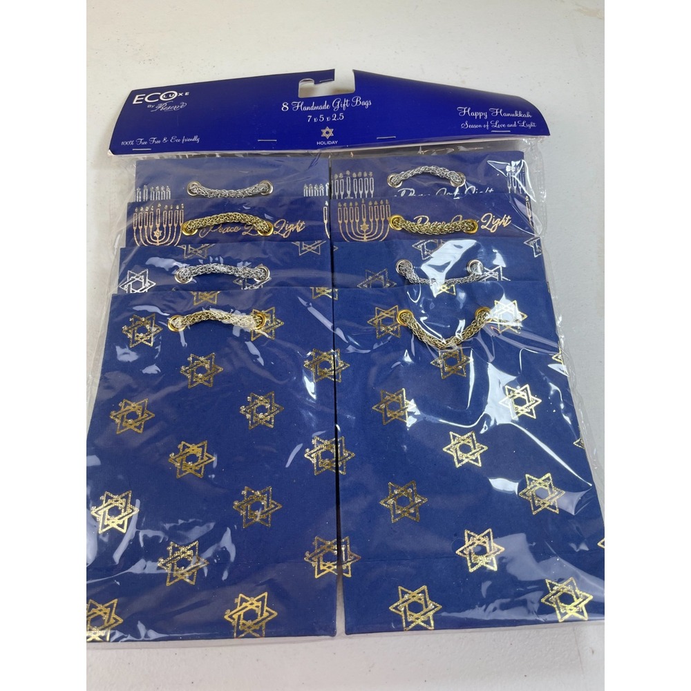 EcoLuxe Hanukkah Gift Bags Set of 8 Handmade 7x5x2.5 Peace Love Light Menorah